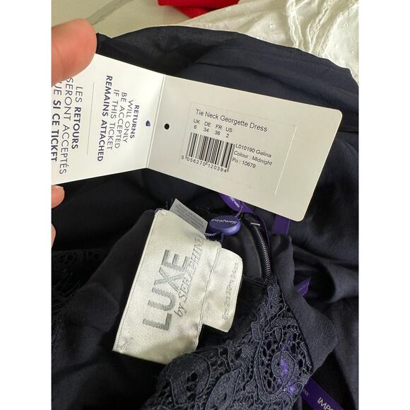 Seraphine Midnight Blue Maternity & Nursing Dress with Neckline Tie - Picture 10 of 10